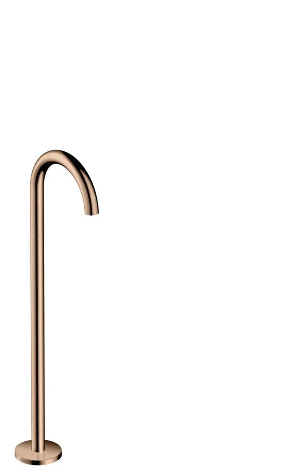 Bodenstehender Wasserhahn in gebogener Form mit glänzender Oberfläche in Rotgold. Produkt von AXOR, geeignet für die Installation in Badezimmern.